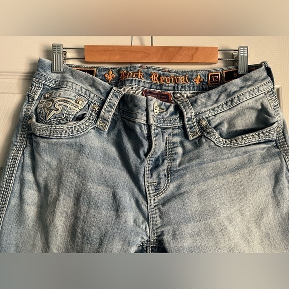 Rock Revival Lupita Boot Jeans Light Blue Wash Embellished Pockets Size 32 - Picture 3 of 13
